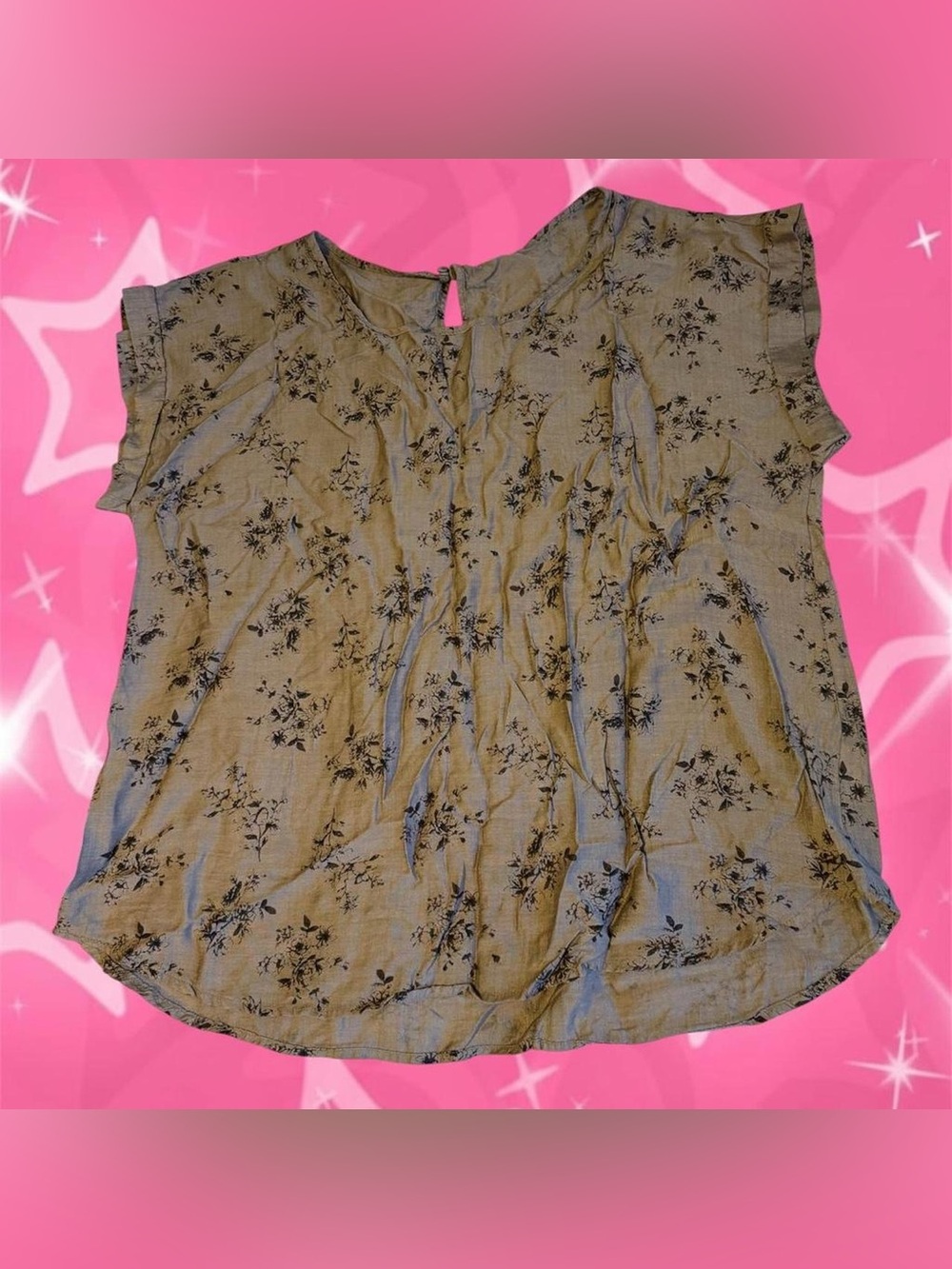 Zenobia Olive Green Floral Short Sleeve Blouse
